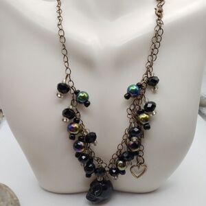 Gothic skeleton black beaded necklace‎ N3338